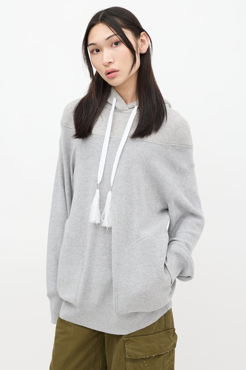 Sacai Grey Fringe Drawstring Hoodie