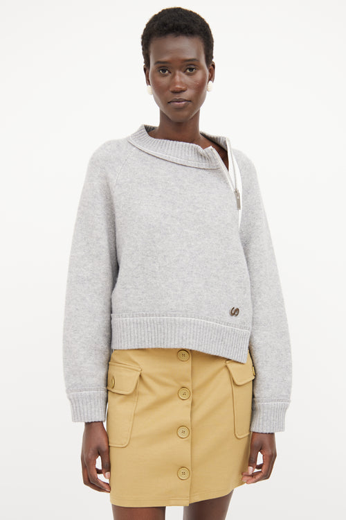 Sacai Grey Asymmetrical Cashmere Sweater