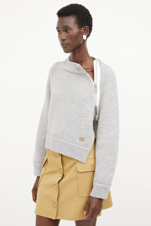 Sacai Grey Asymmetrical Cashmere Sweater