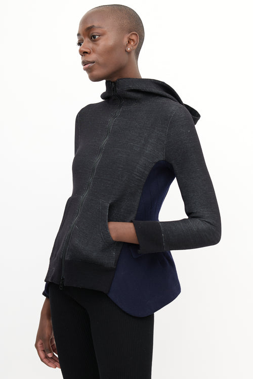 Sacai Heathered Black 
Navy Wool Zip Hoodie