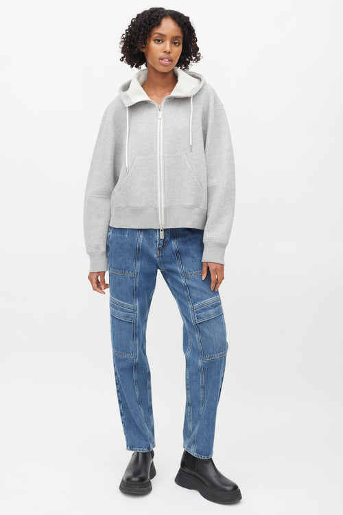 Sacai Light Grey Zip Cropped Hoodie