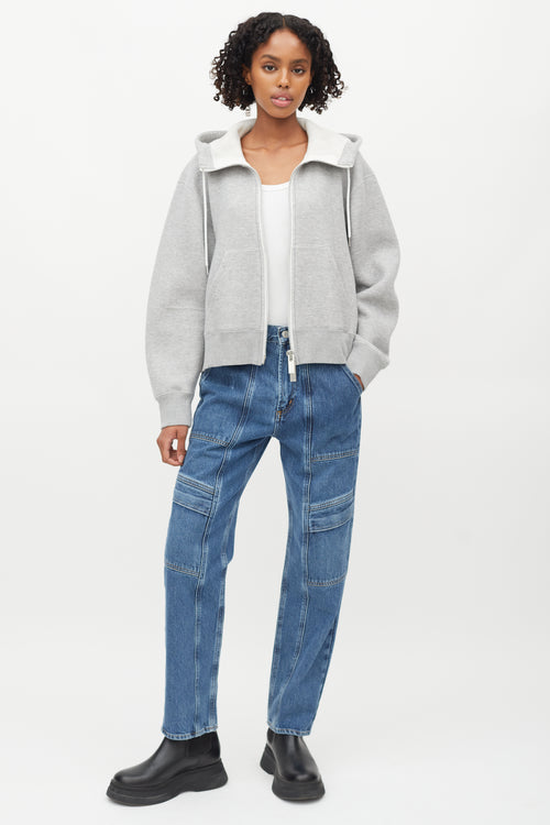 Sacai Light Grey Zip Cropped Hoodie