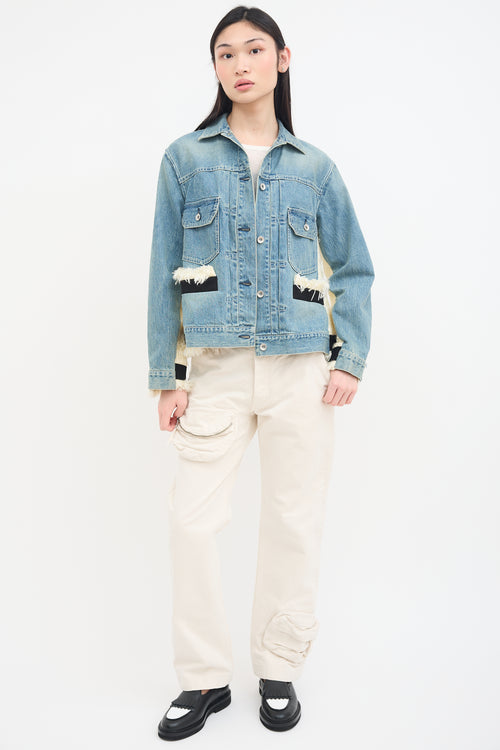 Sacai Light Wash Denim 
Cream Tweed Jacket