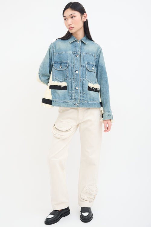 Sacai Light Wash Denim 
Cream Tweed Jacket