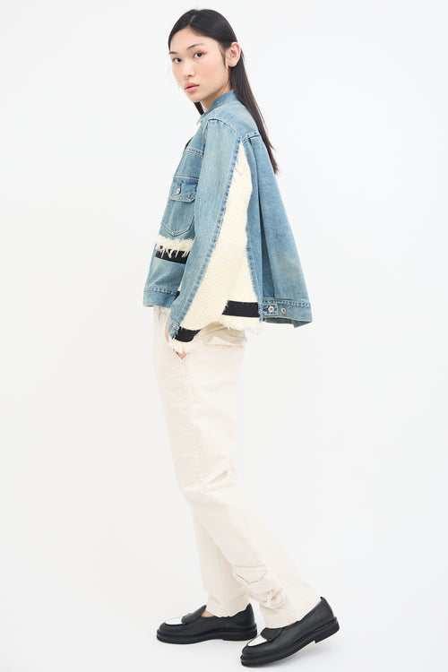 Sacai Light Wash Denim 
Cream Tweed Jacket