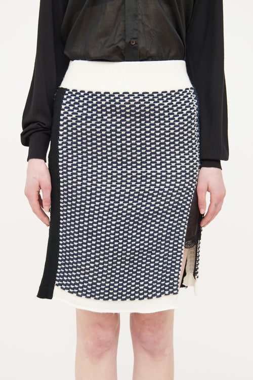 Sacai Cream 
Navy Knit Panel Skirt