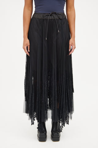 Sacai Black Pleated Lace 
Mesh Skirt