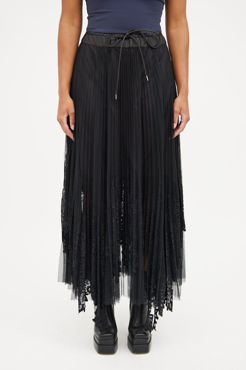 Sacai Black Pleated Lace 
Mesh Skirt