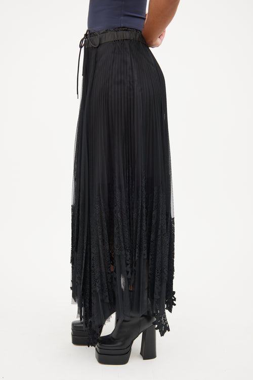 Sacai Black Pleated Lace 
Mesh Skirt