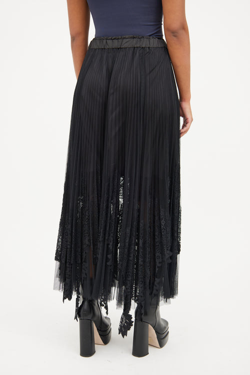 Sacai Black Pleated Lace 
Mesh Skirt