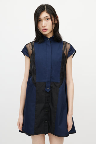 Sacai Navy 
Black Ruffled Mesh Dress