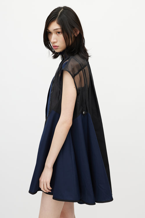 Sacai Navy 
Black Ruffled Mesh Dress