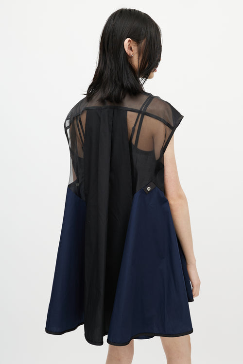 Sacai Navy 
Black Ruffled Mesh Dress