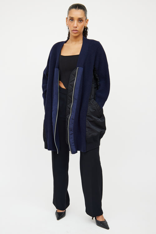 Sacai Black 
Navy Wool Zip Cardigan