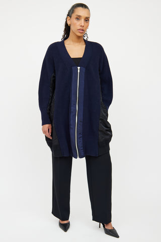 Sacai Black 
Navy Wool Zip Cardigan