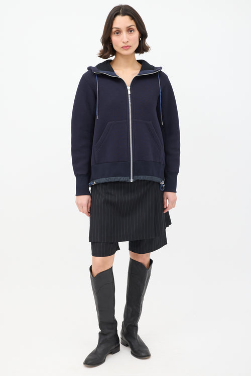 Sacai Navy Cotton 
Nylon Neoprene Zip Hoodie