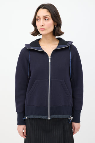 Sacai Navy Cotton 
Nylon Neoprene Zip Hoodie