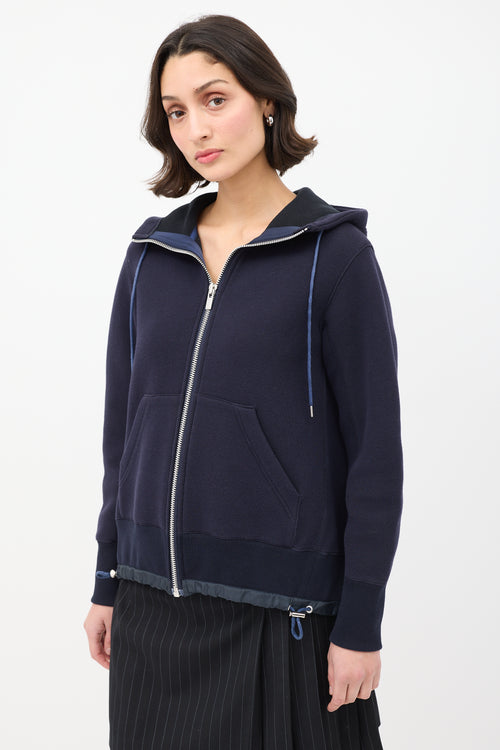 Sacai Navy Cotton 
Nylon Neoprene Zip Hoodie