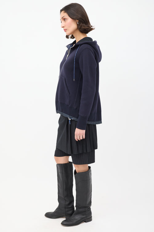 Sacai Navy Cotton 
Nylon Neoprene Zip Hoodie