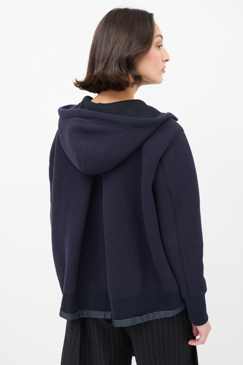 Sacai Navy Cotton 
Nylon Neoprene Zip Hoodie