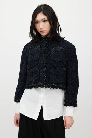 Sacai Navy Cropped Tweed Jacket