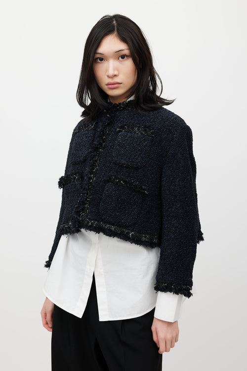 Sacai Navy Cropped Tweed Jacket