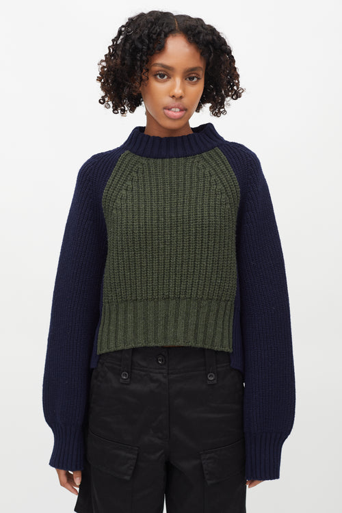 Sacai Navy 
Green Ribbed Knit Sweater