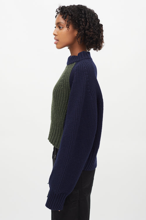 Sacai Navy 
Green Ribbed Knit Sweater