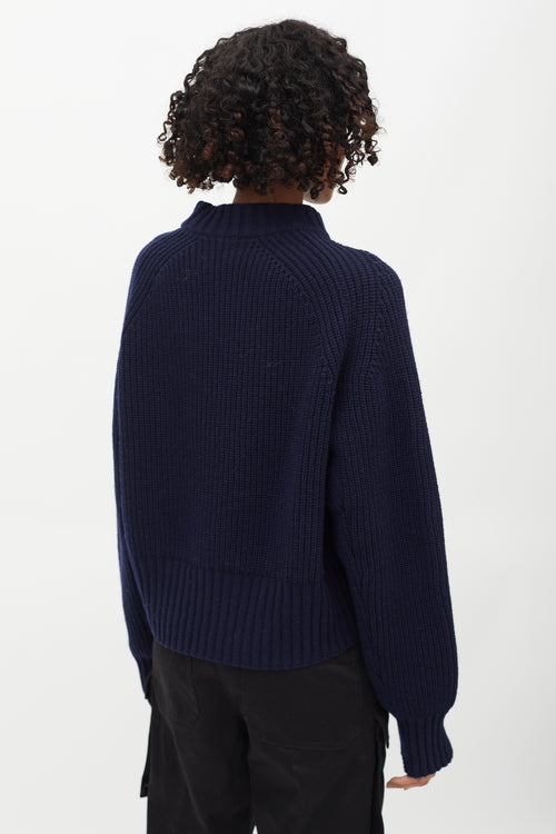 Sacai Navy 
Green Ribbed Knit Sweater