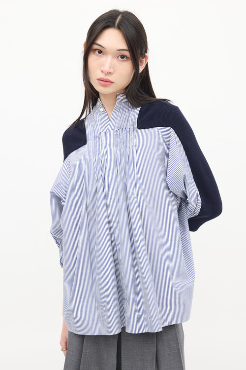 Sacai Navy Knit 
White Striped Back Top