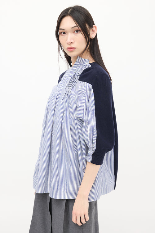 Sacai Navy Knit 
White Striped Back Top