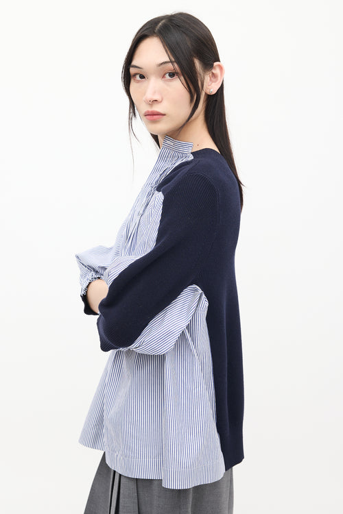 Sacai Navy Knit 
White Striped Back Top