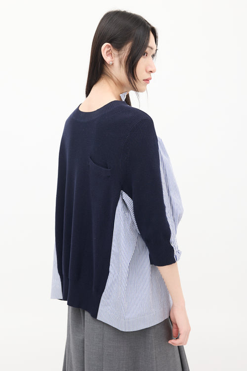 Sacai Navy Knit 
White Striped Back Top