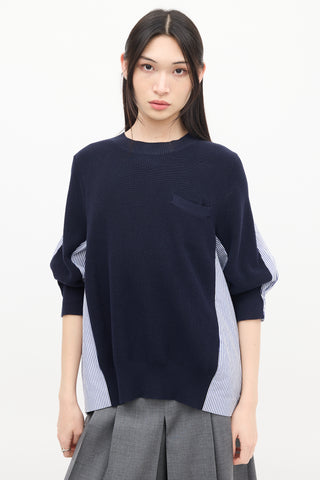 Sacai Navy Knit 
White Striped Back Top