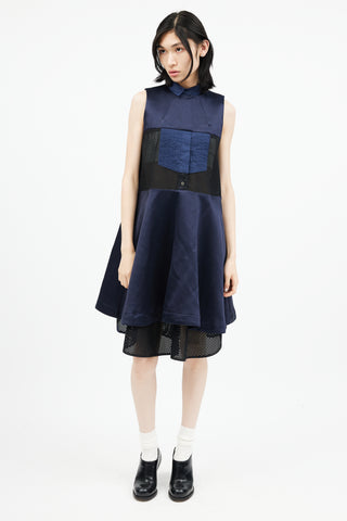 Sacai Navy Mesh Panelled Dress