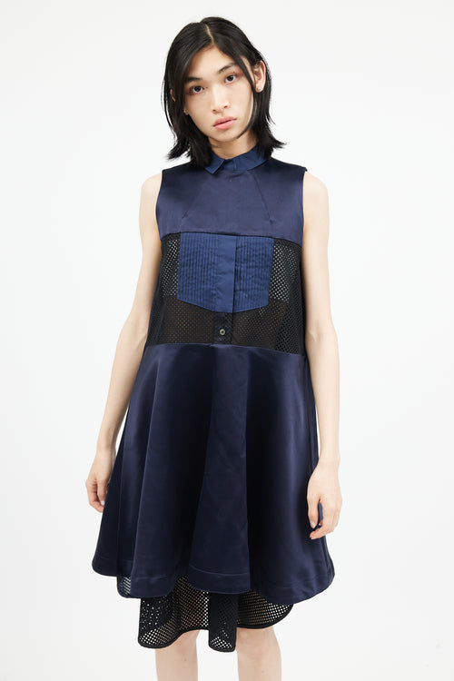 Sacai Navy Mesh Panelled Dress