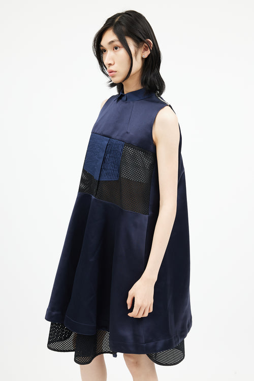 Sacai Navy Mesh Panelled Dress