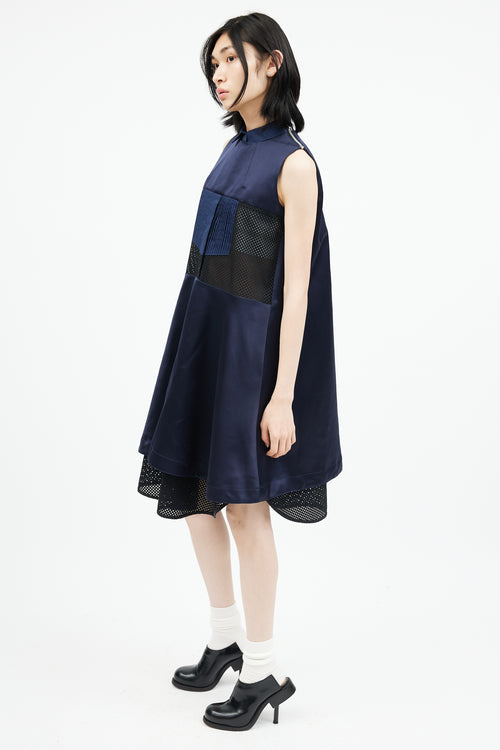 Sacai Navy Mesh Panelled Dress