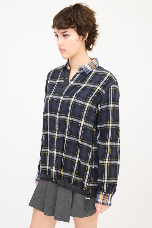 Sacai Navy 
Multi Cotton Drawstring Hem Plaid Shirt