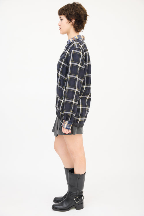 Sacai Navy 
Multi Cotton Drawstring Hem Plaid Shirt