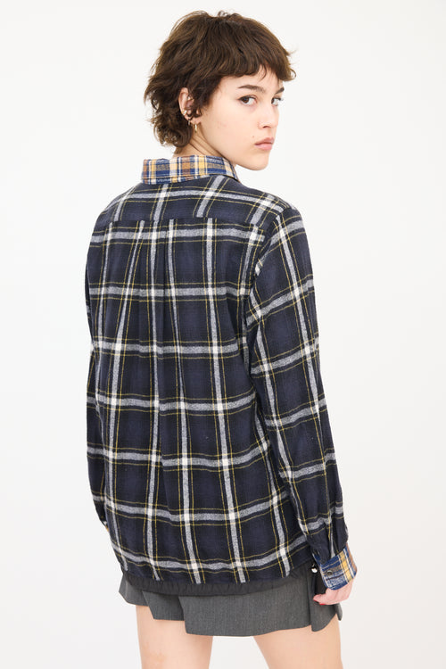 Sacai Navy 
Multi Cotton Drawstring Hem Plaid Shirt