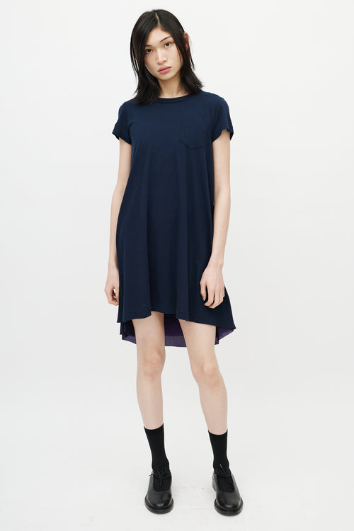 Sacai Navy Pleated T-Shirt Dress