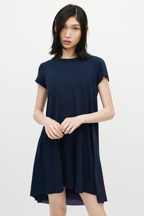 Sacai Navy Pleated T-Shirt Dress