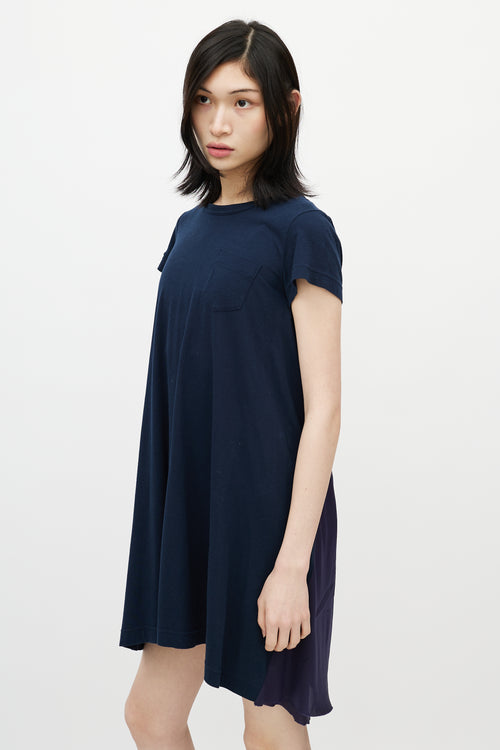 Sacai Navy Pleated T-Shirt Dress