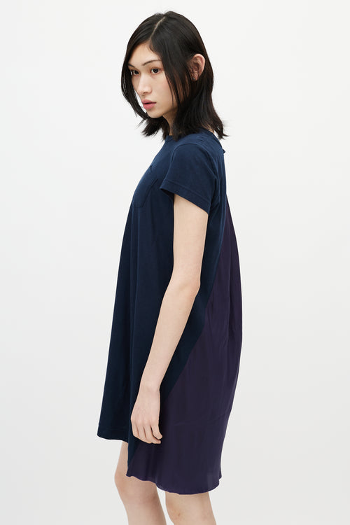 Sacai Navy Pleated T-Shirt Dress