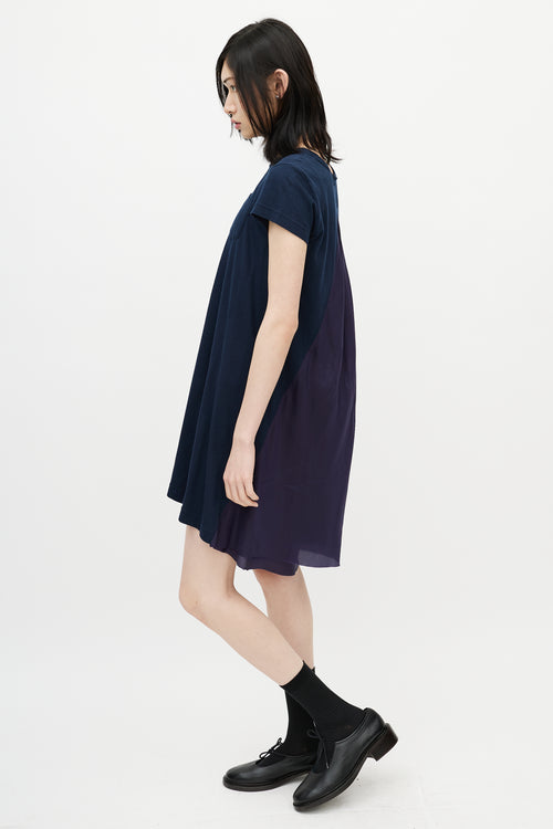 Sacai Navy Pleated T-Shirt Dress