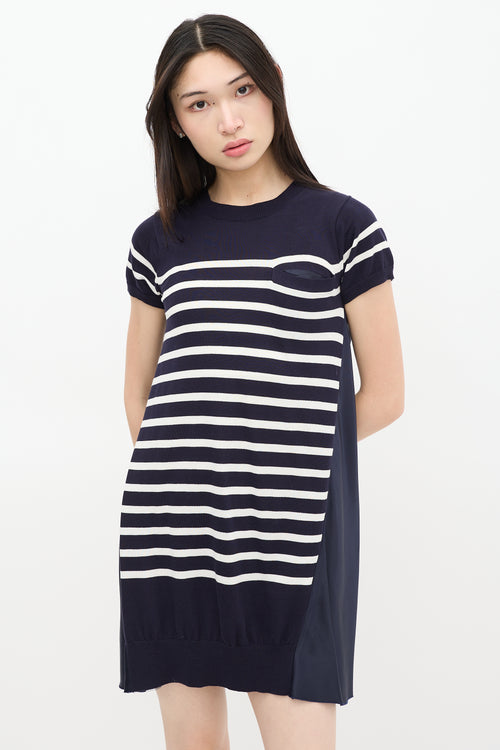 Sacai Luck Navy 
White Striped Dress