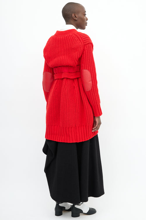 Sacai Red Wool Knit Long Cardigan