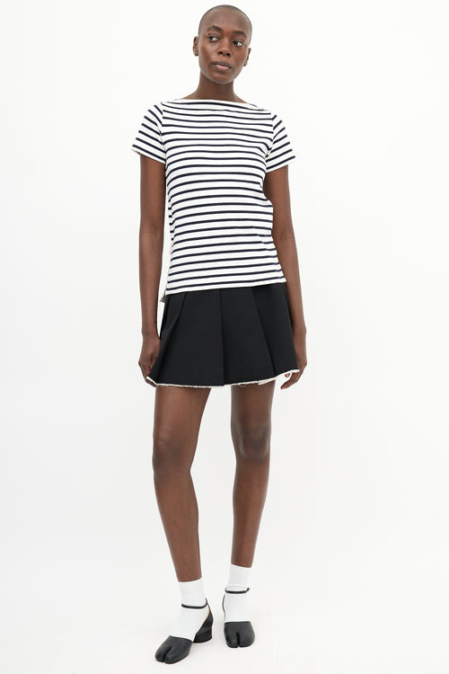 Sacai White 
Black Striped Asymmetrical T-Shirt