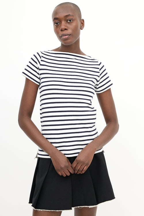 Sacai White 
Black Striped Asymmetrical T-Shirt